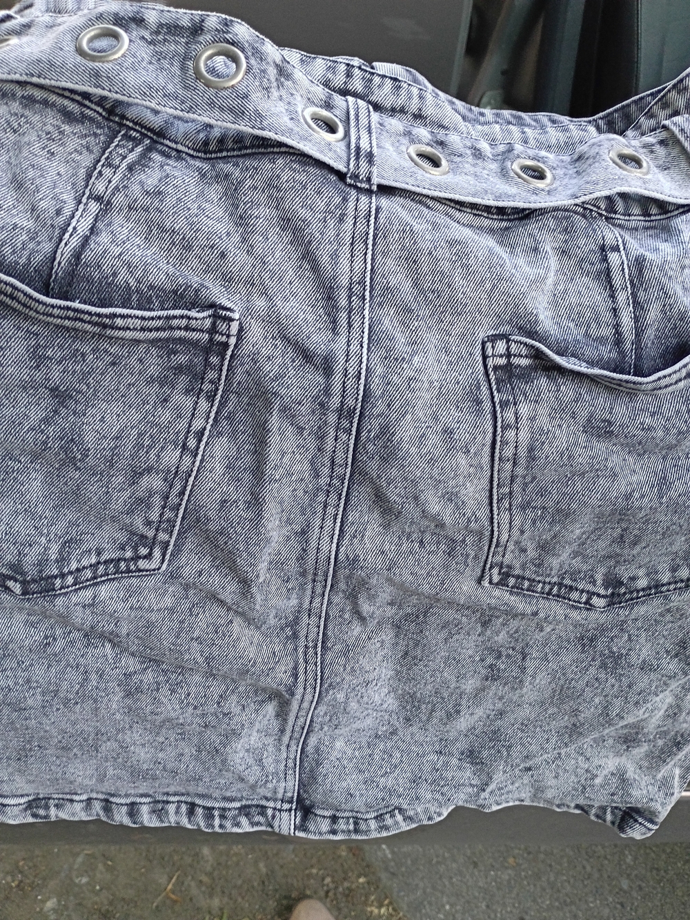 Fashion Nova Acid-Wash Gray Mini Skirt with Grommet Waist